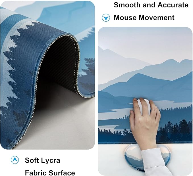 Keyboard Wrist Rest + Mouse Pad with Wrist Support + Desk Mat + Coaster 4 in 1 Set, XXL Large Gaming Mousepad Cute Ergonomic Mouse Pads for Desk Computer Laptop Office Decor-Vector Forest