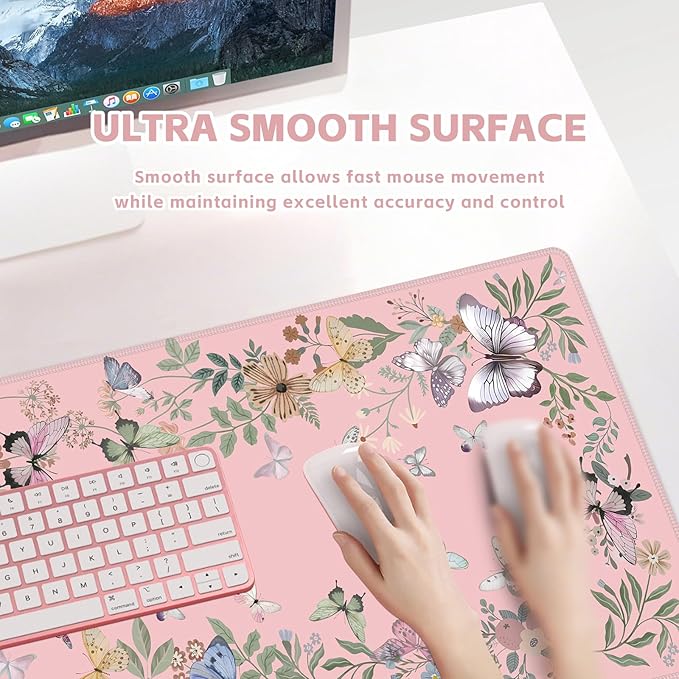 Baziabbo Pink Desk Mat,XXL Extended Big Mouse Pad,Cute Gaming Mousepad with Stitched Edge,Non-Slip Rubber Base Keyboard Desk Pad for Home Office Study Game