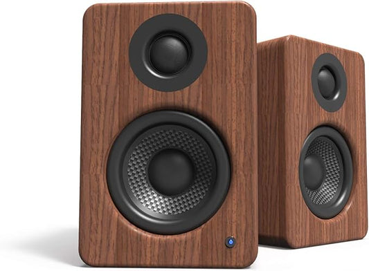 Kanto YU2 Powered Desktop Computer Speakers | 3" Drivers 3/4" Silk Dome Tweeter | 50 W RMS | Built-in USB DAC & AUX Input | Sub Out | Pair | Walnut