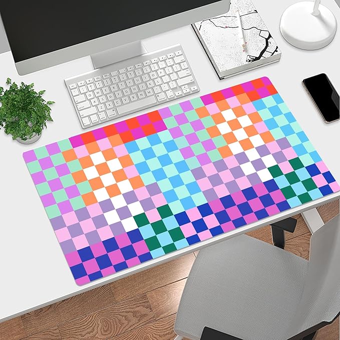 EOBTAIN Colorful Large Mouse Pad Checkered Desk Mat for Keyboard and Mouse, XXL Gaming Mousepad Extended Smooth Non-Slip Rubber Mouse Mat Cute Desk Accessories for Office Home,31.5x15.7 Inch