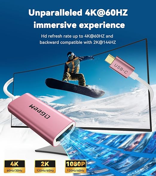 QGeeM USB C to HDMI Adapter 4K@60Hz,Type-C Thunderbolt 3/4 to HDMI Adapter Converter,Compatible for MacBook Pro,iPhone17 Max Plus,iPad Air,XPS,Galaxy S24Ultra,iMac Mini Etc.