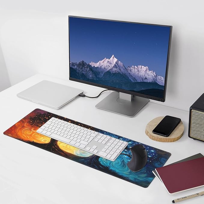 Blue and Red Tree Desk Mat Large Gaming Mouse Pad Blue and Red Tree Extended Mousepad Big in Laptop Computer Mouse Keyboard Mat for Office Desk Decor 31.5x12 in