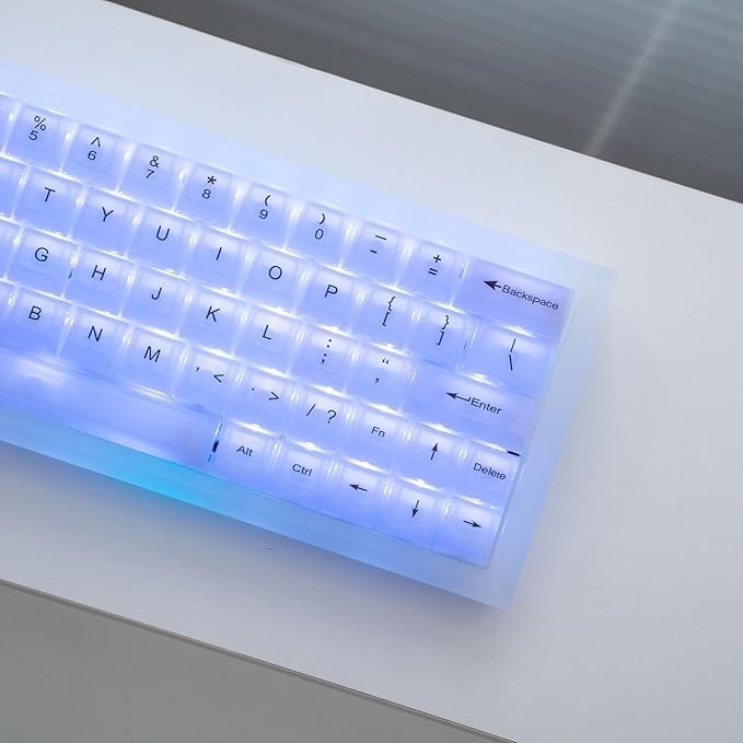 Crystal Transparent White Jelly Keycaps, 115 Keys MDA Profile 60 65 75 100 Percent Set for Cherry MX Mechanical Gaming Keyboards, RGB Compatible Premium PC Clear Keycaps