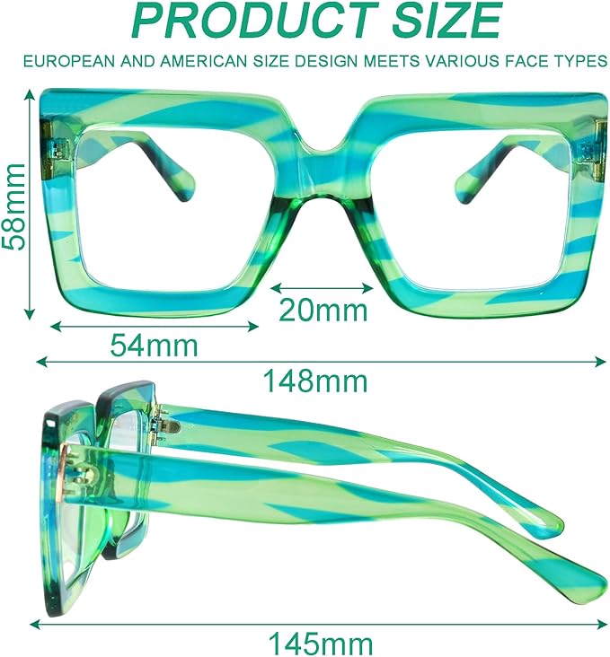hoyuwak Oversized Square Blue Light Glasses Big Frame Computer Eyewear Thick Fashion Clear Glasses for Women Fashion