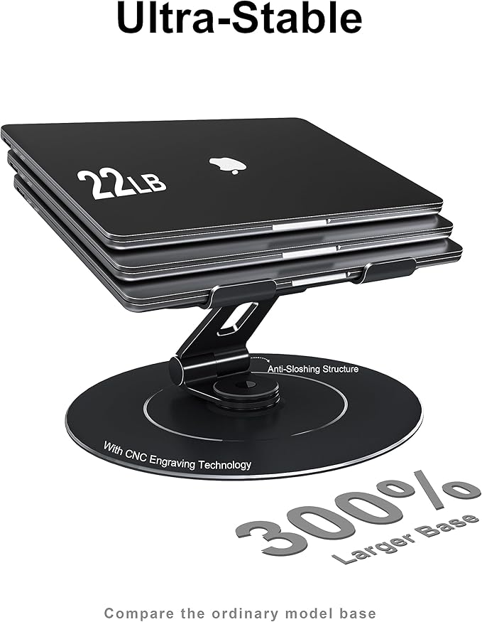 Ultra-Stable Laptop Stand for Desk with Larger Base, Desktop Organizer, Military-Grade Aluminum Anti-Loosening Structure - Height Adjustable Printer Stand Suitable for 10-17.3 inch
