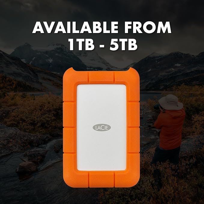 LaCie Rugged Secure 2TB External Hard Drive Portable HDD – USB-C USB 3.0 Drop Shock Dust Rain Resistant Computer Desktop Workstation Laptop Hardware Encryption, 1 Month Adobe CC (STFR2000403)