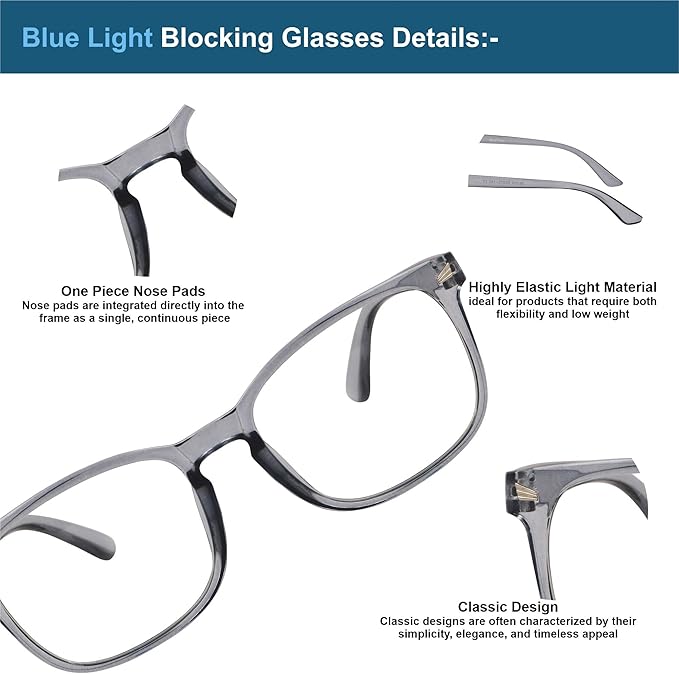 Blue Light Glasses for Woman Men | 99% Blue Light Blocking Glasses | Computer Glassess | Gaming | TV Phone Screen Reader Square Frame | Anti Eyestrain & UV Glare,1 Pack