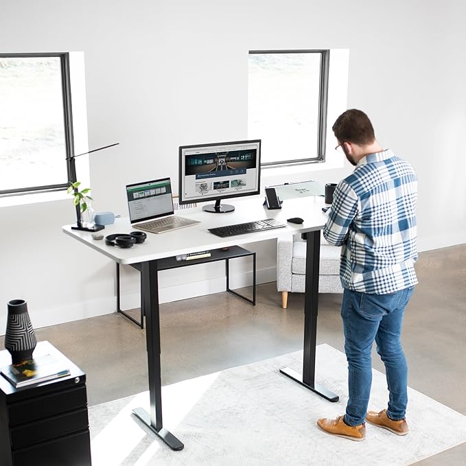 VIVO Electric 71 x 30 inch Stand Up Desk, Height Adjustable, White Top Black Frame, Home and Office Furniture Sets, DESK-KIT-0B7W