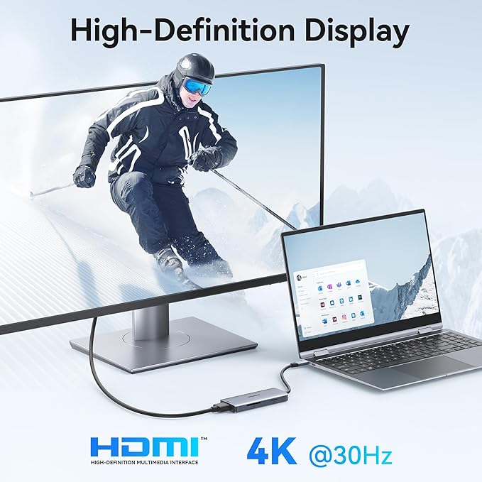 USB C Hub Adapter for MacBook Air, USB-C HD MI Dongle for MacBook Pro, 6 in 1 USBC HDMI Multiport Adapter Mac Converter with 4K HDMI,3 USB 3.0,SD/TF for Dell XPS, HP, Surface and Other Type C Devices