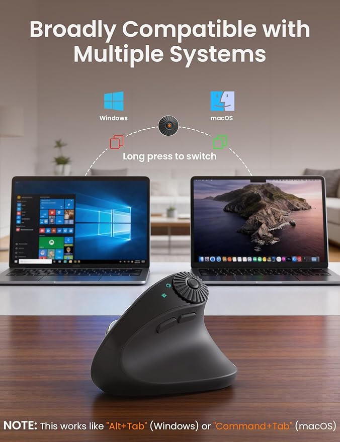 SABLUTE MAM51 Ergonomic Mouse Wireless with Side Scroll Wheel,Bluetooth Mouse with 4000 DPI,8 Buttons Office Wireless Computer Mouse,Small to Medium Sized Hands Vertical Mice for PC and Desktop-Black