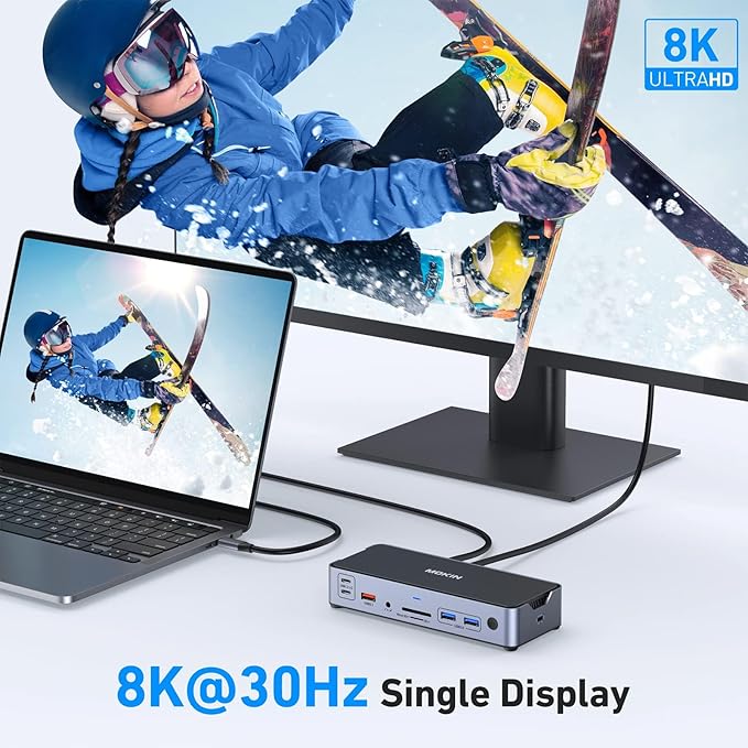 8K USB C Laptop Docking Station Dual Monitor,MOKiN Docking Station 3 Monitors with 2*DisplayPort,HDMI,15 in 1 USB C Dock 100W PD,6*USB Ports,Ethernet,SD&TF,for Dell/HP/MacBook (Include Power Adapter)