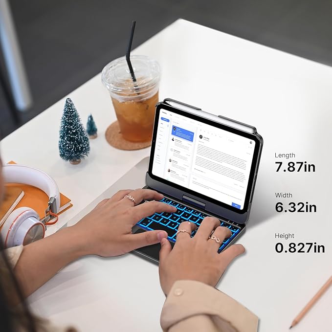 typecase Keyboard Case for iPad mini 7 (2024) & mini 6 (2021) - Wireless Case with Keyboard for iPad mini 7th 6th Generation 8.3" - 11 Colors Backlit Keyboard Cover with Trackpad - Black