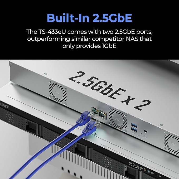 QNAP TS-433eU-US Compact 1U Short-Depth rackmount 2.5GbE NAS, Affordable Edge Storage with NPU Acceleration (Diskless)