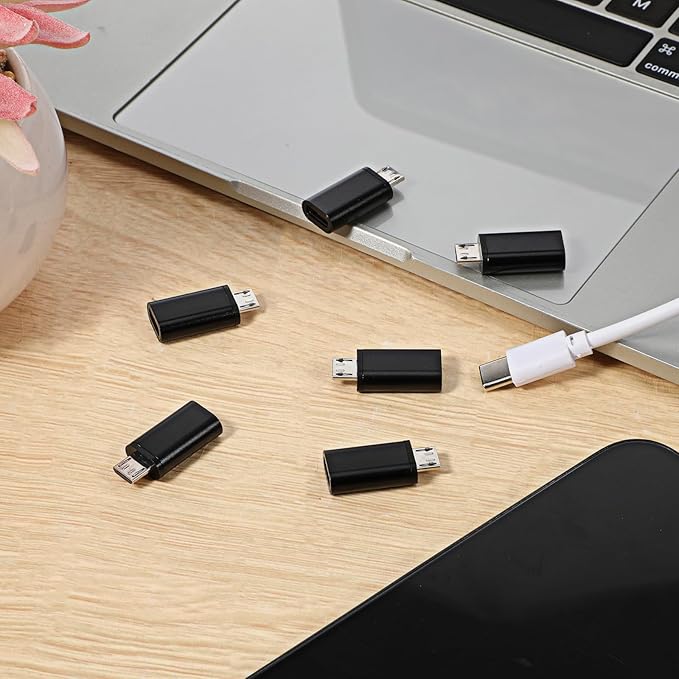 6 PCS Micro USB to USB-C Adapter, Black Type-C Female Cable to Micro USB Male Converter, Only Supports Charging and Data Transmission, Ideal for Cellphones, Computers and Other Devices