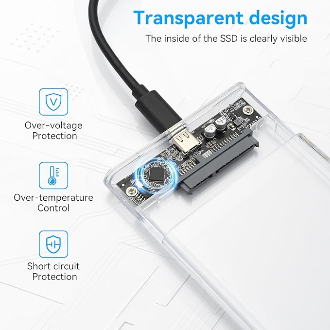 ELUTENG 2.5'' Hard Drive Enclosure 5Gbps USB 3.0 to SATA External Hard Drive Enclosure Tool Free Hard Drive Case for 7mm 9.5mm HDD SSD 4TB Capacity Support UASP Compatible with WD Seagate Samsung