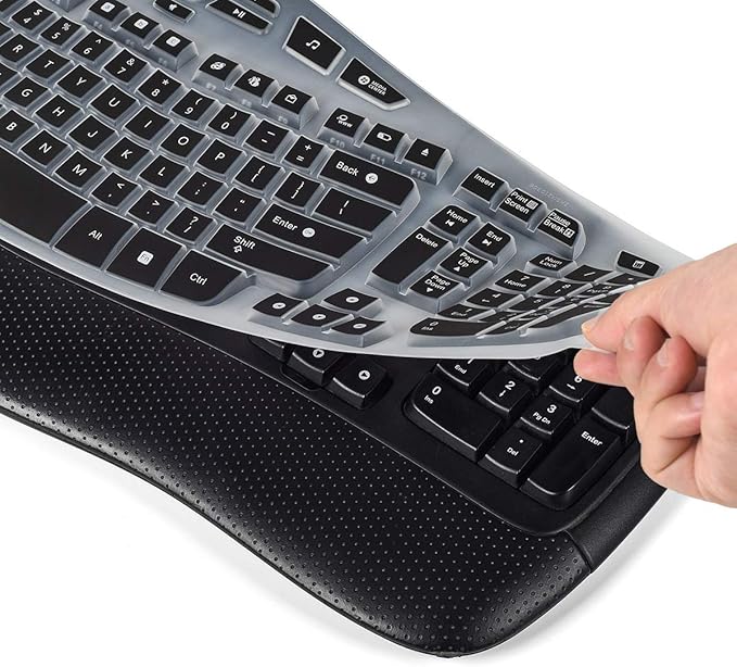 CaseBuy Keyboard Cover Compatible with Logitech K350 MK550 MK570 Wireless Wave Keyboard Accessories, K350 MK550 Keyboard Silicon Protector Skin, Black