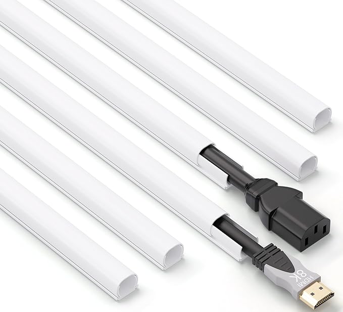 ZhiYo 85in Cord Hider for One Wire, Self-Adhesive Cord Covers for Wires on Wall, Paintable TV Cable Hider Wire Covers for Cords, White Cable Management Raceway Channel, 6X L14in, W0.5in H0.4in