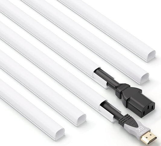 ZhiYo 85in Cord Hider for One Wire, Self-Adhesive Cord Covers for Wires on Wall, Paintable TV Cable Hider Wire Covers for Cords, White Cable Management Raceway Channel, 6X L14in, W0.5in H0.4in