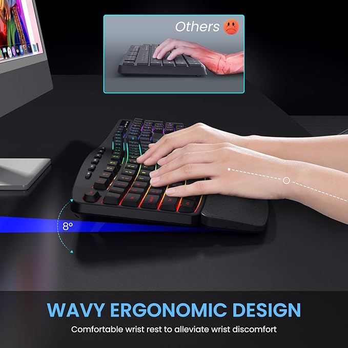Wireless RGB Backlit Keyboard, 2500mAh Rechargeable Keyboard with 15 RGB Lighting Effects, 5 Brightness Modes, Multimedia Keys, Silent Ergonomic Keyboard for PC Computer Laptop Windows Mac
