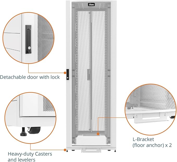 Tecmojo 48U Server Rack Cabinet - PRE-Assembled 32inch Width 43inch Depth IT Network Equipment Cabinet Rack Enclosure with Casters - 3000lbs Weight Capacity, White