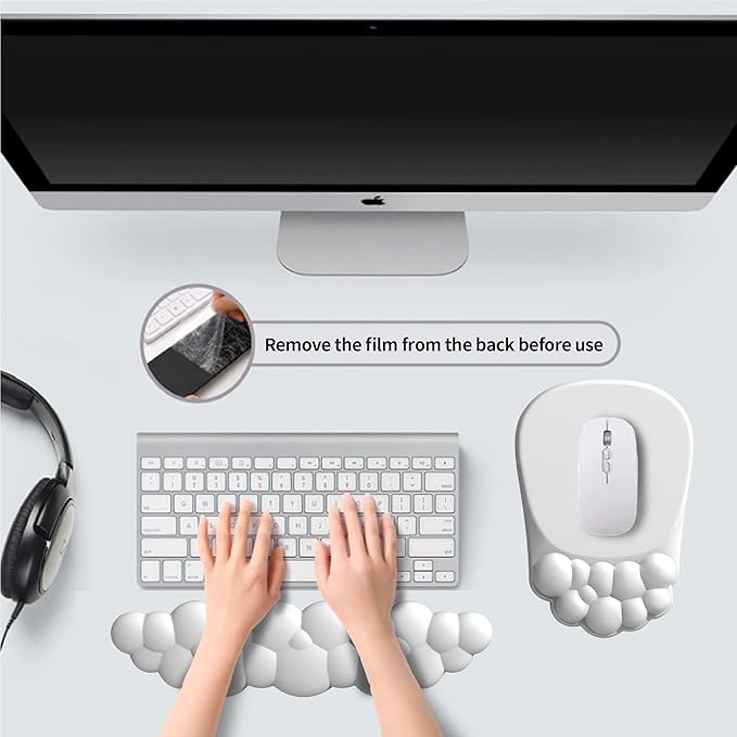 Ergonomic Mouse Pad and Keyboard Rest, 2 in 1 Cloud Wrist Rest + Cloud Mouse Pad, Non-Slip, Relieve Wrist Pain, White
