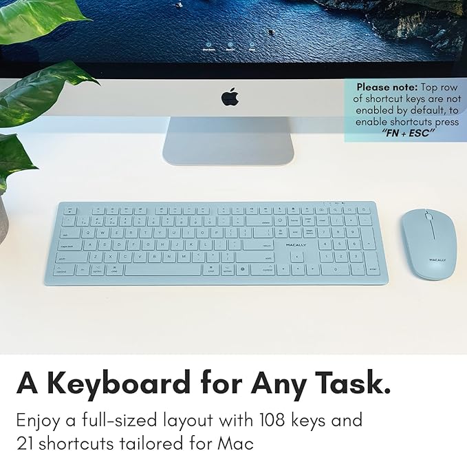 Macally Wireless Keyboard and Mouse Combo for Mac mini/Pro, iMac, MacBook, iPad, iPhone - Compatible Bluetooth Apple Keyboard and Mouse Combo (Multi Device, Rechargeable, Emoji Keys)