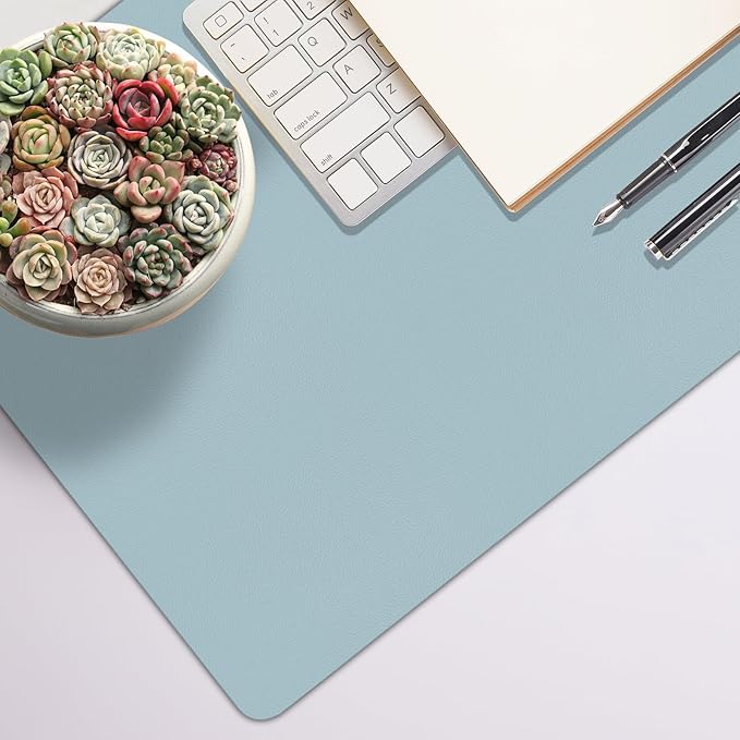 Large Desk Pad Mat, Leather Blue Desk Mat for Desktop, Computer Desk Mouse Pad Non-Slip, Waterproof Keyboard Mat for Office/Home/Decor, 23.6" x 13.7"