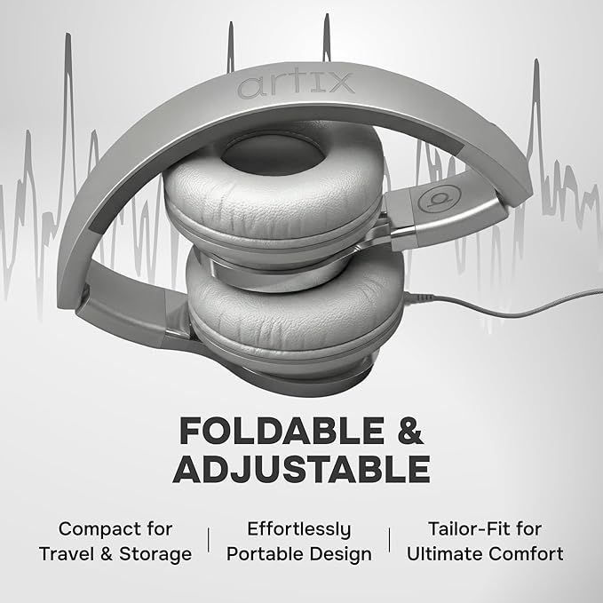 ARTIX CL750 Wired Headphones with Mic & Volume Control — Noise Isolating On-Ear Headphones for Computer and Laptop Wired, Plug in Corded Headphone with Wire (Foldable, Aux Jack 3.5mm)