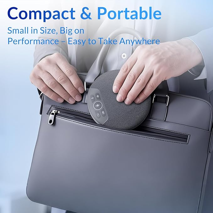 Bluetooth Conference Speakerphone with AI Noise Reduction, 4 Mics, 360° Voice Pickup, 2600mAh Battery, Bluetooth/USB-C/Dongle, Daisy Chain for Large Rooms, Compatible with Zoom/Teams/Skype