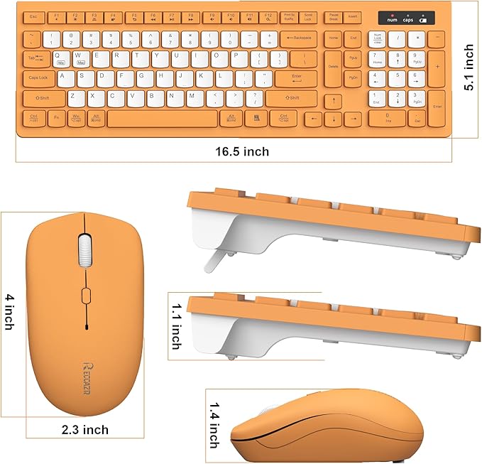 Wireless Keyboard and Mouse Combo, Full-Sized Wireless Keyboard and Adjustable DPI Mouse, 2.4GHz USB Receiver, Keyboard and Mouse for PC, Windows, Desktop, Laptop (Orange-B)