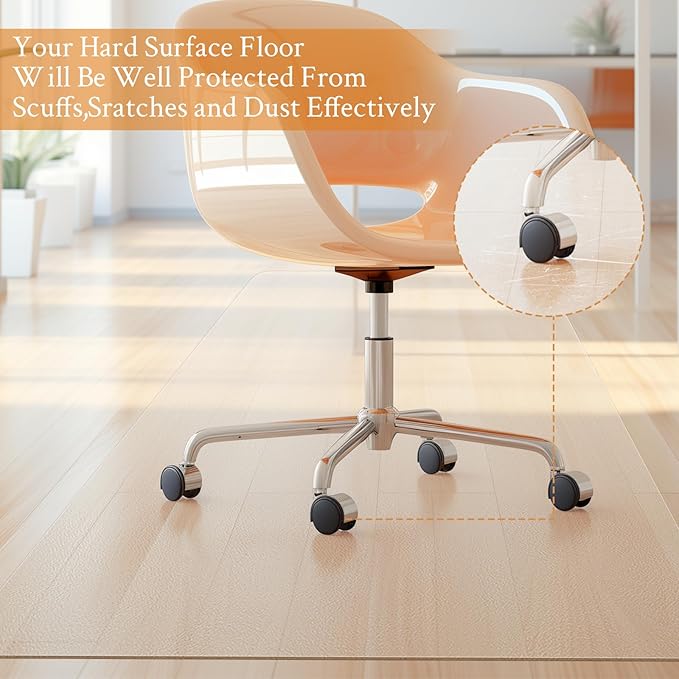 KMAT Office Chair Mat,Easy Glide Hard Wood Tile Floor Mats, Clear Desk Chair Mat for Home Office Rolling Chair,Heavy Duty Floor Protector -Anti-Slip-35 x55 Rectangular