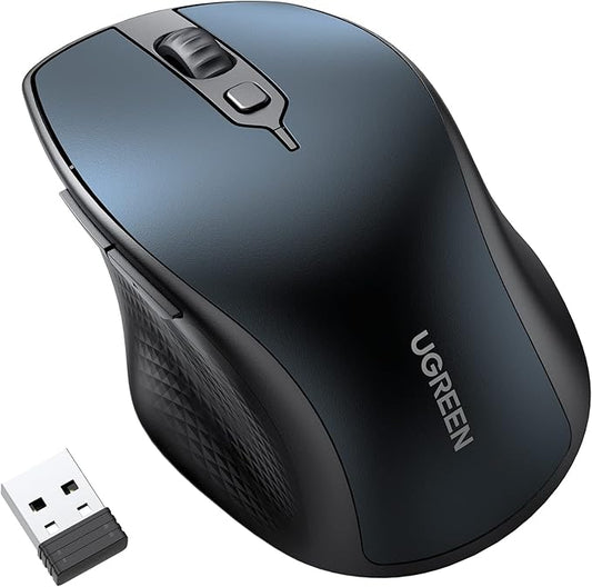 UGREEN Wireless Mouse, Ergonomic Bluetooth 5.0 Mouse for Laptop, 2.4G Cordless with USB Receiver, 1000/1600/2000/4000 DPI, 5 Buttons Silent Mice for MacBook, PC, Desktop, Chromebook, Blue