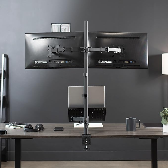 VIVO Laptop and Dual 13 to 27 inch LCD Monitor Stand up Desk Mount, Extra Tall Adjustable Stand, Fits Laptops up to 17 inches, Black, STAND-V012L