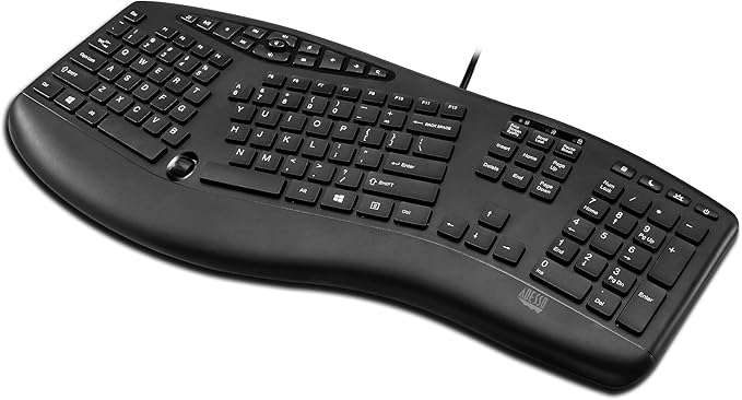 Adesso AKB-160UB Wired Ergonomic Keyboard with Integrated Palm Rest, Chiclet Keycaps, and Multimedia Hotkeys