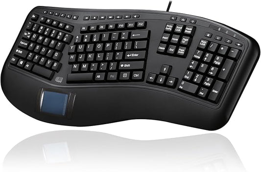 Adesso AKB-450UB - Ergonomic Keyboard with Built-in Touchpad & Palm Rest for Comfort, Wired USB, Multimedia Hotkeys, Split Keys Design - Compatible for PC