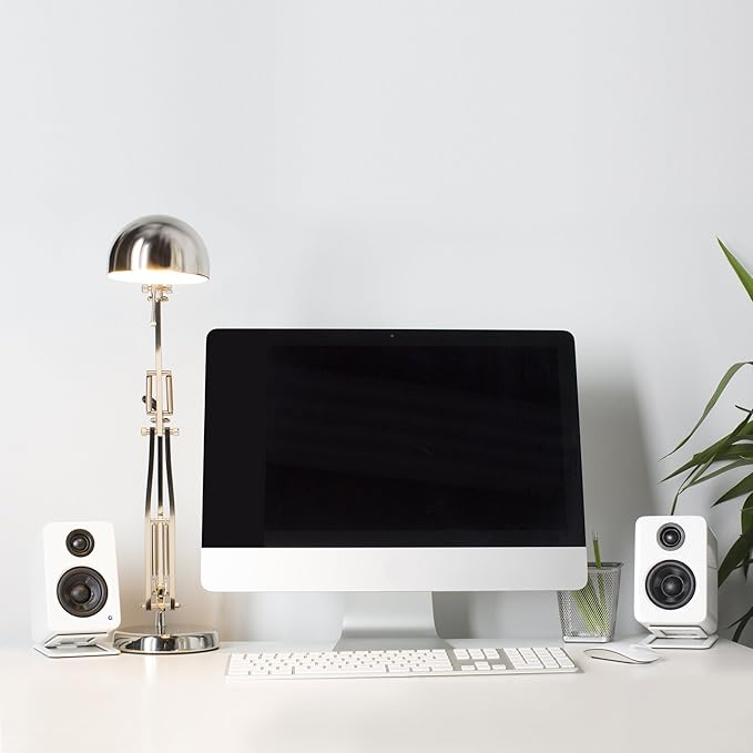 Kanto YU2GW PC Gaming Desktop Speakers | 3" Composite Drivers | 3/4" Silk Dome Tweeter | Class D Amplifier | 100 Watts | Built-in USB DAC | Subwoofer Output | Pair | Gloss White