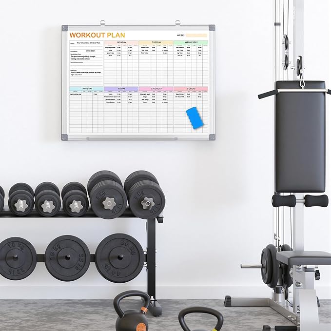 Fitness Tracker Magnetic Whiteboard Workout Plan Dry Erase Board for Wall 24'' x 18'',Hanging Mounted Weekly Fitness Tracker Gym Exercise Tracker Schedules and Checklists