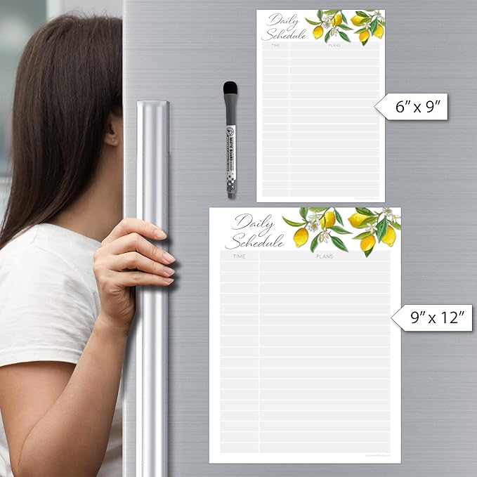 Dry Erase Daily Schedule Planner Sticker Decal by Glassboard Studio | Removable & Reusable | Magnetic Fine-Tip Marker Included (6 x 9 inches, Lemon Fresh)