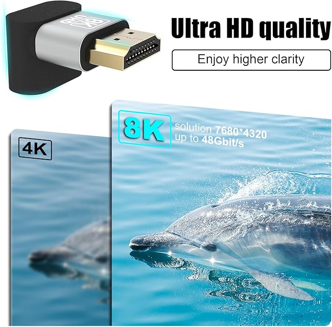 VCELINK HDMI Right Angle Adapter 8K@60Hz, 270 Degree HDMI Adapter Male to Female, HDMI 2.1 Cable with 4K@120Hz, HDR, eARC for for HDTV Switch Laptop PS4 PS5 Xbox, 2-Pack