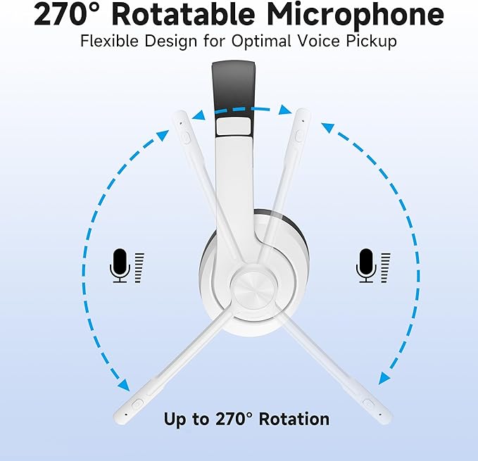 AOC Wireless Headset with Mic for Work with Noise Cancelling Mic for Clear Calls, 30H Playtime PC Bluetooth Headphones and Multipoint Connect to Laptop Computer and Mobile, Wired or USB Dongle- White