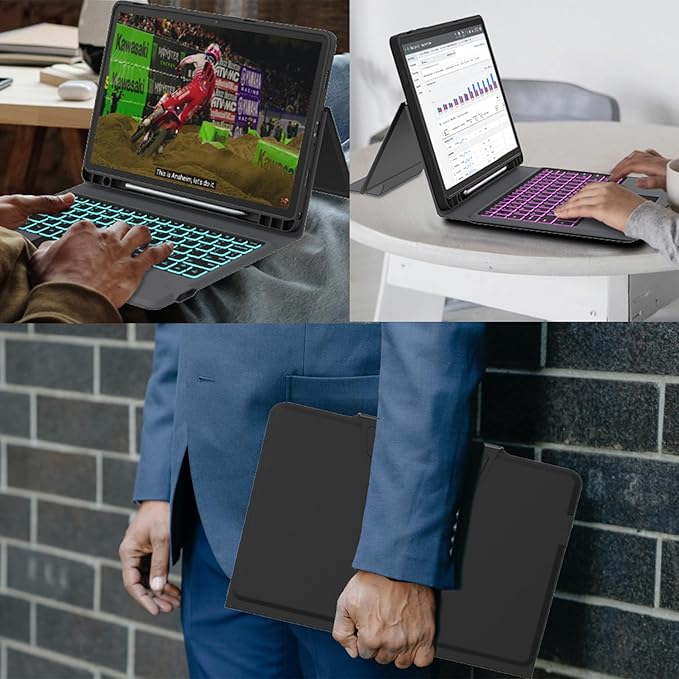 Keyboard Case for Samsung Tab A11+ Plus/A9+ Plus 11": 7 Colors Backlit Trackpad Keyboard for 11inch Galaxy Tab A9+ A11 Plus | Smart Touch Wireless Keyboard Folio Book Cover with Pen Holder & Kickstand