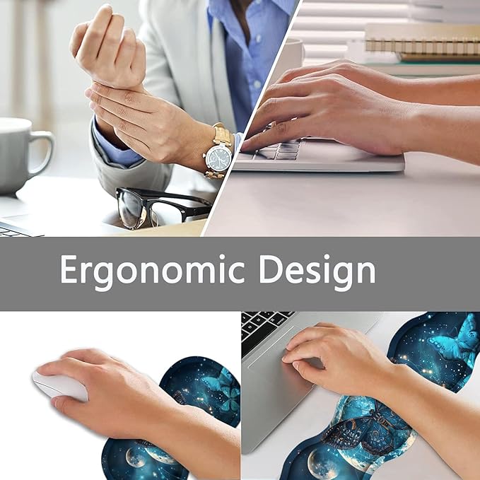 Large Gaming Mouse Pad + Keyboard Wrist Rest + Wrist Support + Coaster Set, Memory Foam Ergonomic for Easy Typing, XXL Extended Gaming Mouse Pad Table Pad - Selenophora Sibirica