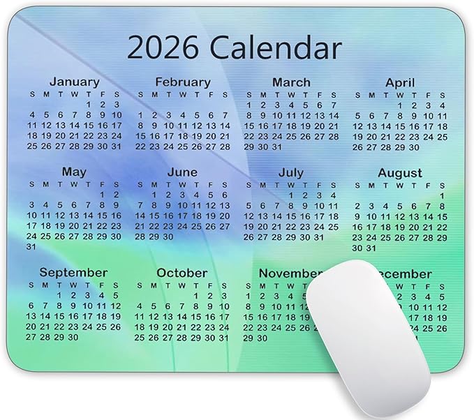 Calendar Mouse Pad, 2026 Geometric Calendar Horizontal Edition Gaming Mouse Mat with Custom Design, Non-Slip Rubber Base MousePads for Office Home Laptop Travel, 9.5"x7.9"x0.12" Inch