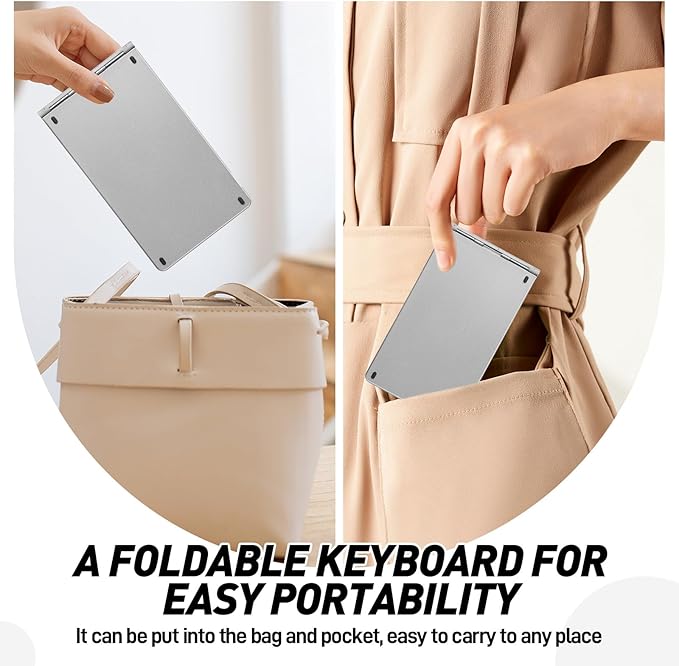 Mini Rechargeable Foldable Bluetooth Keyboard and Mouse Combo, Portable (Sync Up to 3 Devices), Ultra-Slim Travel Folding Keyboard for iPhone iPad Mac Android Windows iOS(Grey)