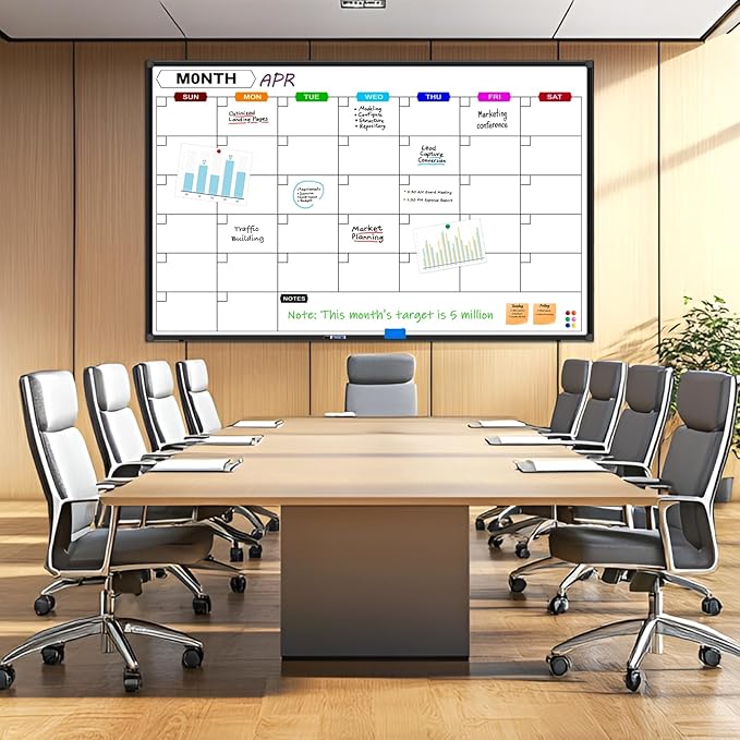 Large Dry Erase Calendar for Wall 72" x 40", Monthly Calendar Whiteboard with Black Aluminum Frame for Home School and Office Organization