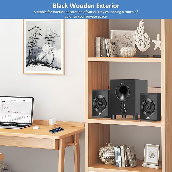OROW Bluetooth Computer Speakers,PC Speaker with Subwoofer,Front Knob 18W Wireless PC Speakers,Support AUX&Bluetooth Play,Great for Party/Game/TV (S213)