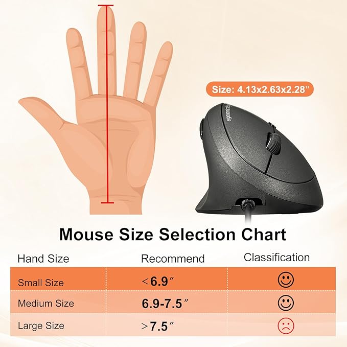 SANWA Wired Left Handed Ergonomic Mouse, Optical Vertical Mice for Small Hands, Reduce Wrist Strain,1000/1600/2400/3200 DPI, 6 Buttons, Compatible with Laptop, Desktop, Windows, Mac, Black
