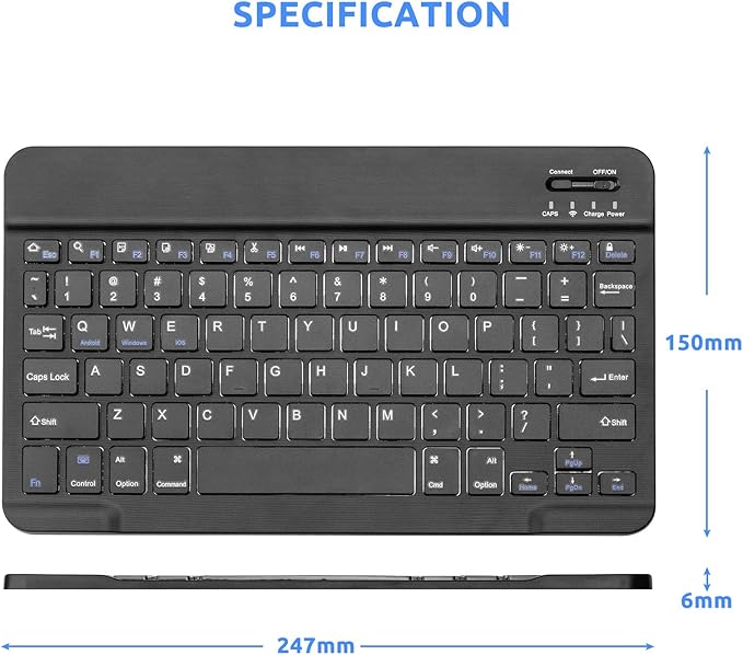 Amazon Fire HD 10/11/8 Wireless Keyboard,Universal Slim Portable Bluetooth Keyboard Compatible with Amazon Fire HD 10/11/8 with Built in Rechargeable Battery (10 Inch Black)