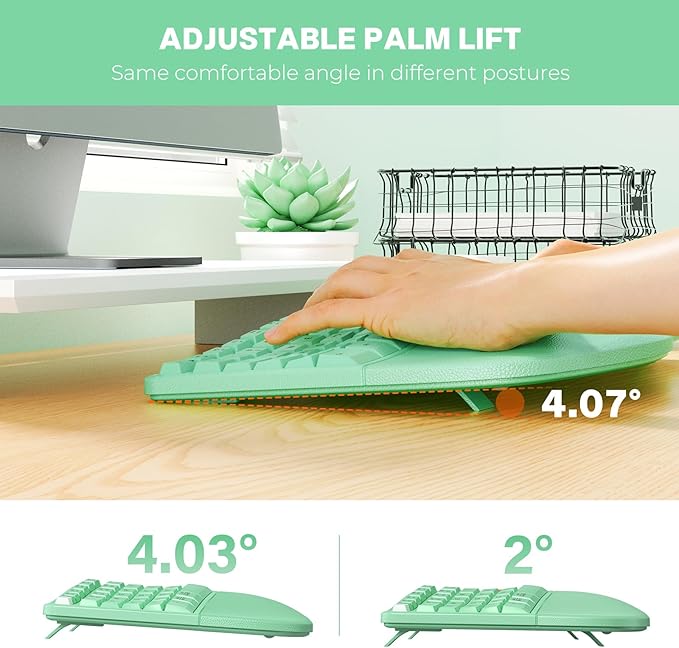 MEETION Ergonomic Keyboard and Mouse, Wireless Keyboard with Vertical Mouse, Split Curved Keyboard with Wrist Rest, Natural Typing Full Size, Windows/Mac/Computer/Laptop, Green