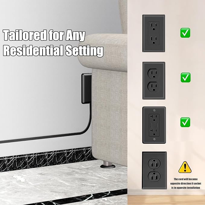 3FT Ultra Flat Plug Extension Cord Power Strip with 3 Outlets, Patented Detachable Ultra-Thin Outlet Cover Concealer & Ultra-Flat Plug, Max. 13A 125V 1625W ETL Listed, Black Color